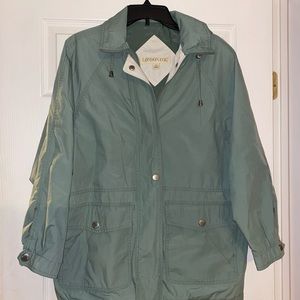 London Fog sage green jacket. Only worn a couple times- with removable hood